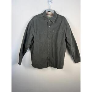 L.L. Bean Olive Green Flannel Lined Canvas Chore Snap Jacket Large Pockets